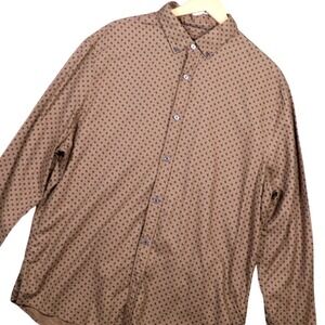 Express Mens Button Down Shirt Brown Small Print Long Sleeve Collared XL